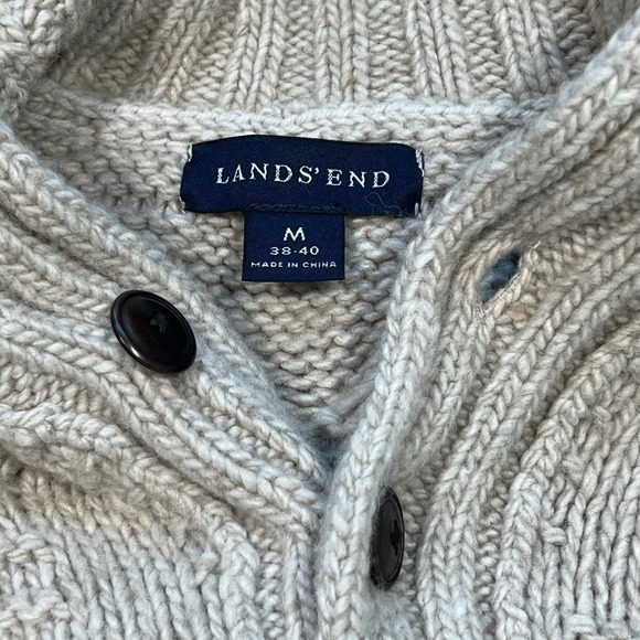 Lands‎ End Mens Wool Blend Tan Cable Knit Sweater Collared Button Neck Size M - Picture 4 of 6